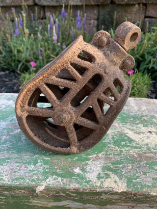 Antique Iron Barn Pulley / Block & Tackle Industrial