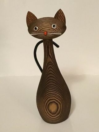 Vintage Mid Century Modern Japanese Cryptomeria Wood Carved Large Cat/kitten