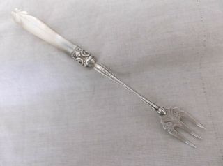A Vintage " George Unite " White Metal / Silver & Mother Of Pearl Pickle Fork