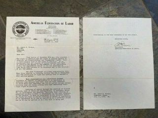 William Green,  Afl President,  Rare Signed Two - Page Letter On Afl Letterhead.