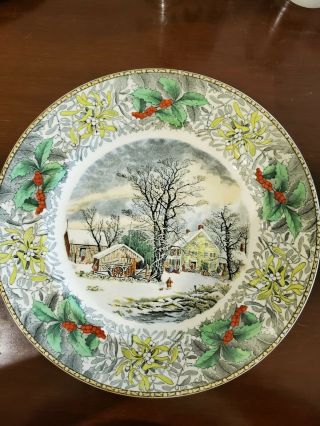 Antique Adams Winter Scenes Dinner Plate,  Edition 1,  Holly Border