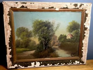Antique Vintage Signed “cedona”? Oil Painting Fro France Shabby Sheik Wood Frame