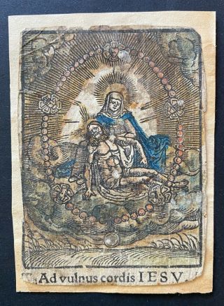 Engraving Antique 18th ? Century Holy Card Jesus Mary Death Devotion