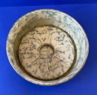 Rare Antique 19thc Blue Sponged Yellow Ware Soap Dish With Insert Primitive