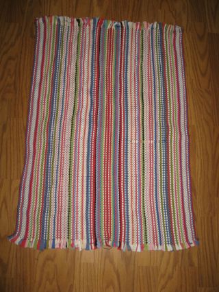 Vintage Striped Woven Rag Rug Yoga Mat Throw Rug Farmhouse Decor 33 " X 23 "