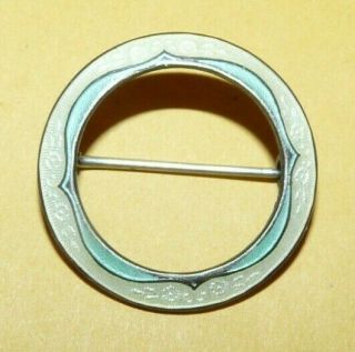 Vtg Designer Antique Sterling Silver W/ Enamel Ornate Circle Design C - Clasp Pin