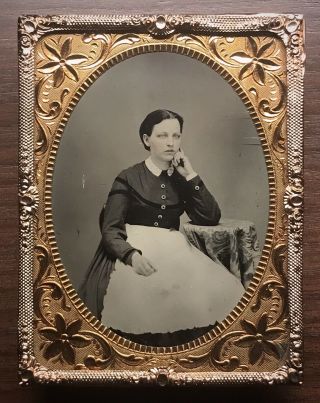Rare 1/4 Plate Female Occupational Tintype - House Maid / Servant Wearing Apron