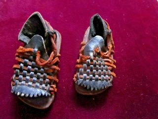 Vintage Leather Handmade Doll Sandals 1 " Wide By 2 1/8 " Long Very Special