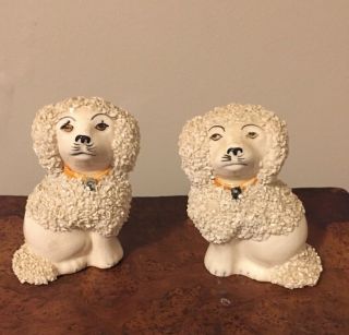 Miniature Rare Pair English Porcelain Staffordshire Mantle Dogs - 3”