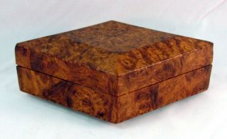 Vintage Burl Wood Jewelry Box Rare Paralleogram Shape Usa