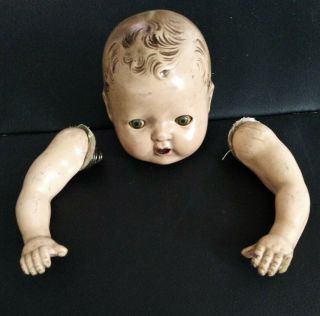 40s 50s Early Vintage Doll Head With Eyes And Mouth Tube Mechanism Inside Mfr ?