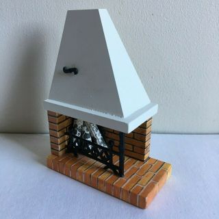 Vintage LUNDBY DOLLHOUSE Wooden CORNER FIREPLACE w/ FIRE TOOLS AND LOGS Ex Cond 3