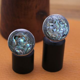 Etc Hecho En Mexico Round " Abalone " Inlay Cufflinks Sterling Silver 15/16 "