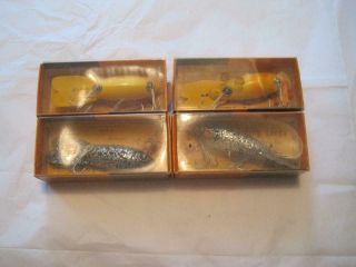 Four Vintage Bomber Lures In Boxes With Catalogs Model 639 & 616 Two Each Vgc