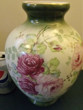 Antique La Belle Wheeling Pottery Lg.  Vase Hp Florals 1887 - 1913 10.  5 " Lg Vase
