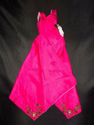 B1 Vintage Barbie Tammy Hot Pink Satin Dress And Cape With Beadwork