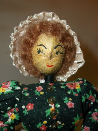 Vintage Folk Art Hand Made Wooden Doll with Cloth Outfit 2