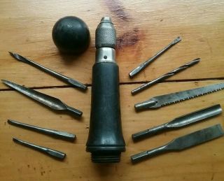 Antique G P Black Wood Multi - Tool Handle With 9 Bits