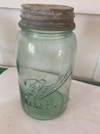 Vintage Antique Apple Green Ball Mason Jar Quart 1910 - 1923 Darker Than Photo