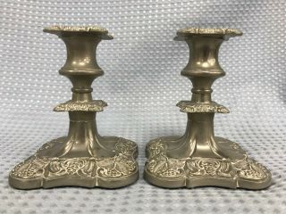 Set Of Two Vintage Silver Plated Candle Holders Antique Floral Design
