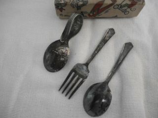 Vintage Baby Fork and Spoon Set Labeled Holmes and Edwards Deepsilver 2