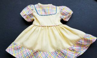 Vintage Factory Yellow Cotton & Multi Plaid Doll Dress Fits 18 " Dolls
