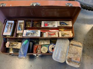 Vintage Kennedy Tackle Box Full Of Old Lures & Fishing Tackle.