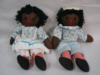 Set Vintage Black Raggedy Ann And Andy Dolls 19 Inches Tall