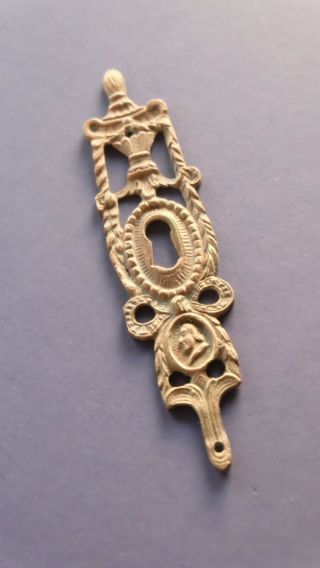 Very Ornate Antique Cast Brass Pierced Keyhole Escutcheon 5 5/8 " X 1 1/4 "