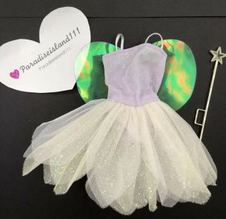 Mattel Barbie Halloween Treat Or Trick Costume Outfit Purple Fairy Tutu & Wand