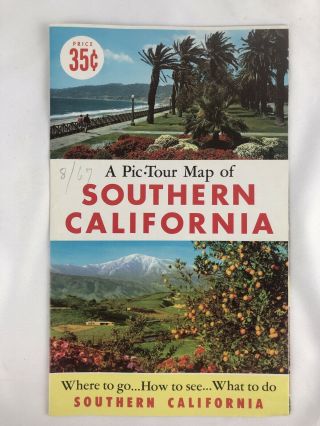 1965 " A Pic - Tour Map Of Southern California ".  Cartoon Colorful Don Bloodgood