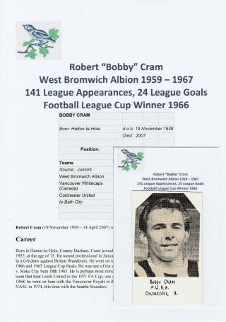 Bobby Cram West Bromwich Albion Rare Football Autograph Picture