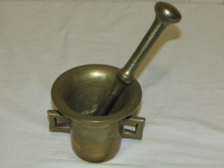 Vintage Antique Brass Apothecary Mortar And Pestle Pill Medication Crusher