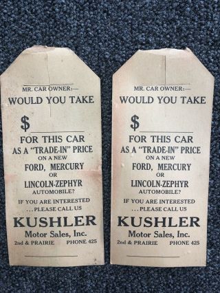 Antique Automobile Car Dealer Advertisers Hang Tags Ford,  Mercury,  Lincoln