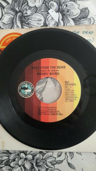 Bobby Byrd ‎– Back From The Dead 7 Inch Vinyl Rare Brothers ‎– 901