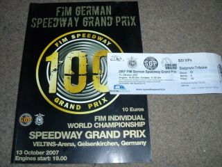 Rare Speedway Grand Prix Programme Germany Gelsenkirchen 13th October 2007 Blank