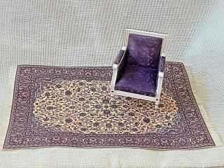 Vintage Macdoc Designs Fringed Dollhouse Miniature Rug 9.  5 " X 6 " W/ Purple Chair