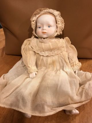 9.  5 " Vintage Bisque Porcelain Jointed Japan Babydoll W/ Christening Gown