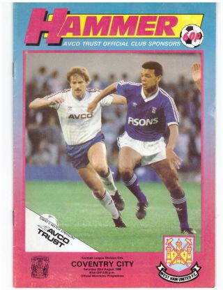 West Ham Utd V Coventry City Rare Official Match Day Programme 23rd August 1986