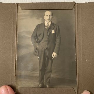 Antique Tri - Fold Photograph Cabinet Card Handsome Man Hand In Pocket