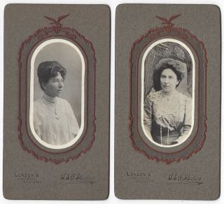 Edwardian Ladies 2x Antique Photographs C1910 By Usa Studios Of Portsmouth