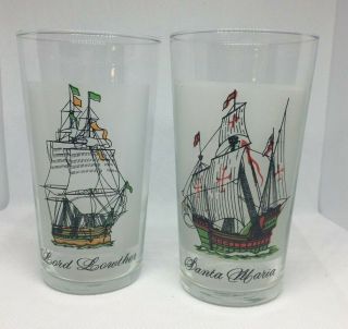 2 Rare Vintage Sovereign Tumbler Glasses Galleon Sailing Ships