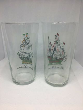 2 Rare Vintage Sovereign tumbler glasses galleon sailing ships 3
