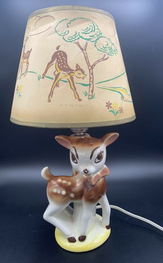 Rare Mid Century 1950’s Vintage Bambi Deer Lamp With Shade