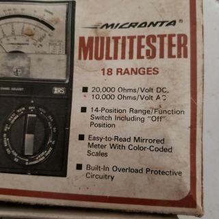 Micronta Multitester 18 Ranges 22 - 201A,  20000 Ohms Volt DC,  Box 2