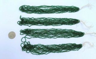 Rare Antique Micro Seed Beads - 14/0 Dark Transparent Pine Green Hanks - 7g Each