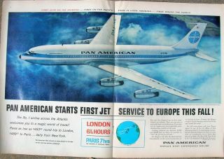 1958 Rare " Pan Am To Start 707 Passenger Jet Service To Europe This Fall " Pr Ad