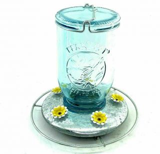 Perky - Pet® 785 Mason Jar Glass Hummingbird Feeder,  32 Oz Capacity,  Blue Antique
