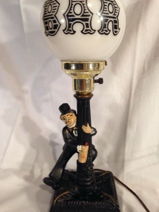 Rare Vintage Charlie Chaplin Drunk Lamp Post Bar Table Lamp W//milk Glass Shade
