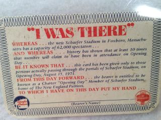 I Was There Certificate 1971 Schaefer Stadium Opening Day (rare)